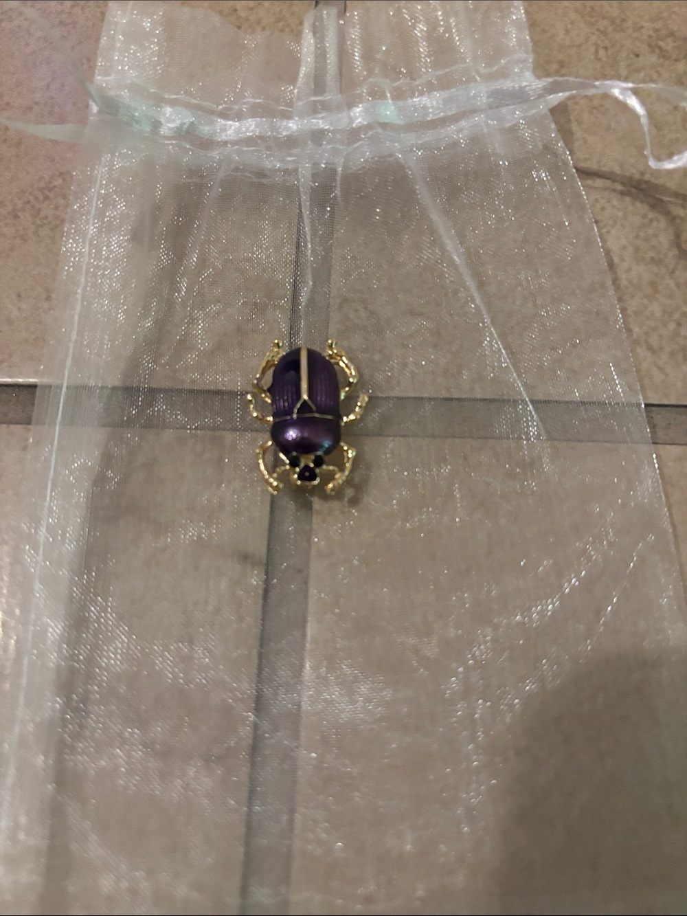 Gold and Purple Scarab Beetle Pin - Women Jewelry